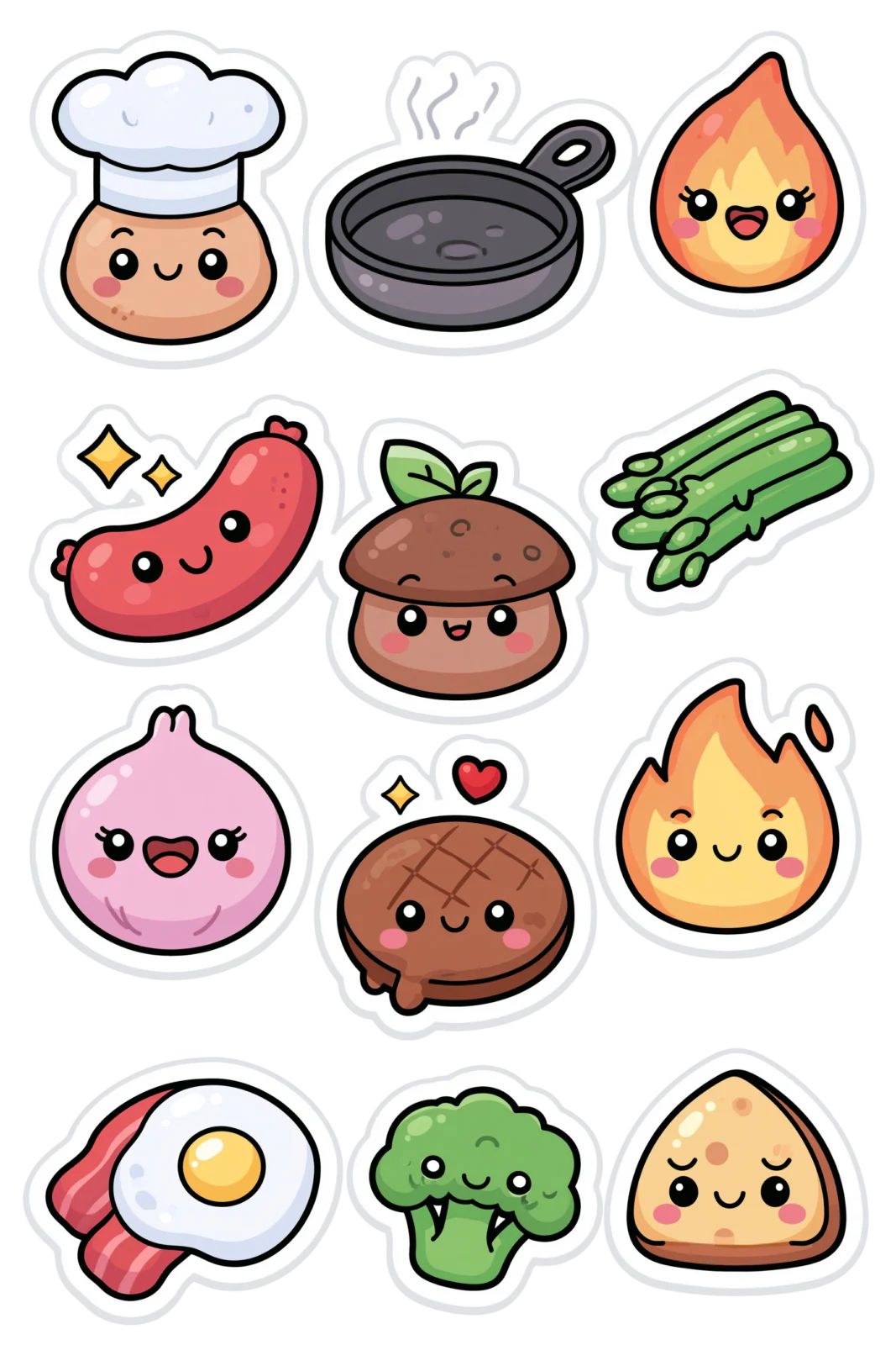 Cute Food & Cooking Kawaii Sticker Sheet Printable – Planner & Journal Foodie Stickers Pack