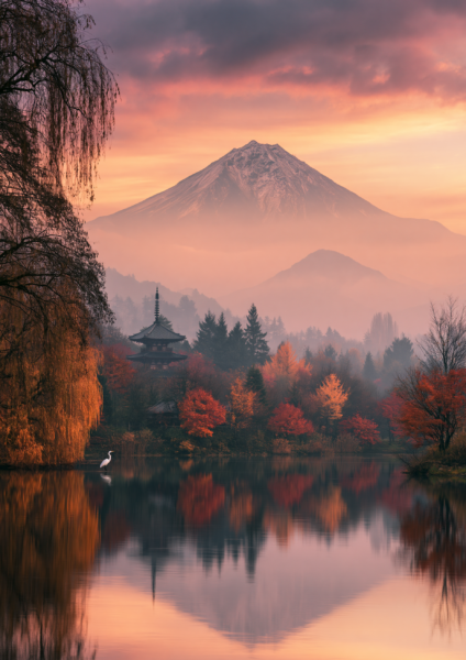 Mount Fuji Autumn Sunset Printable Wall Art – Japanese Pagoda Landscape Fine Art Poster Mount Fuji Autumn Sunset Printable Wall Art – Japanese Pagoda Landscape Fine Art Poster
