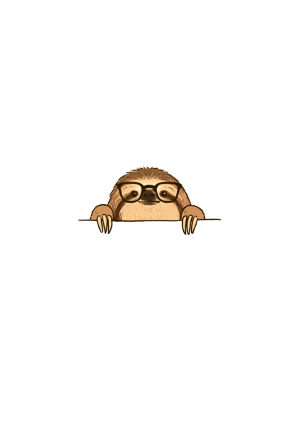 Peeking Sloth with Glasses Clipart PNG – Funny Smart Sloth in Eyeglasses Illustration, Cute Peeking Animal Sublimation Digital Graphic