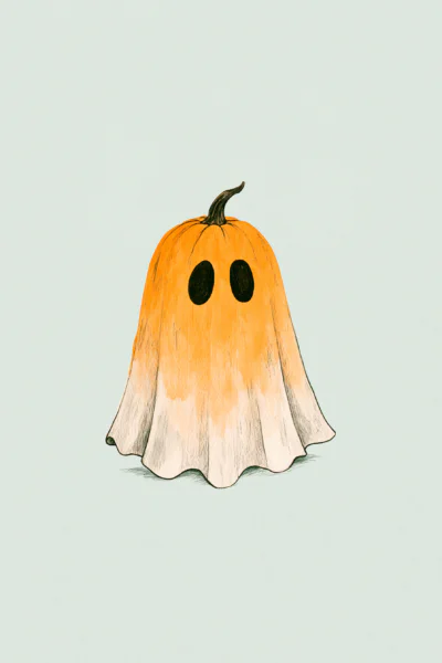 Cute Pumpkin Ghost Printable Wall Art – Minimalist Halloween Autumn Spooky Season Poster
