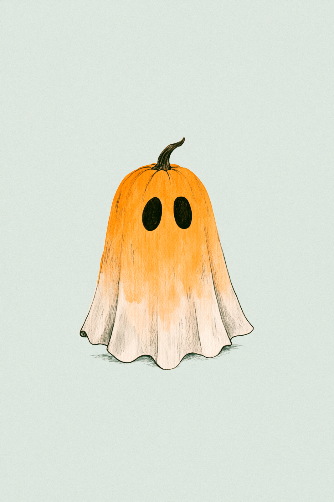 Cute Pumpkin Ghost Printable Wall Art – Minimalist Halloween Autumn Spooky Season Poster