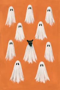 Funny Ghost Racoon Printable Wall Art – Cute Halloween Racoon in Sheet Costume Poster & Spooky Season Decor