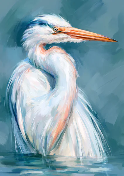 Great Egret Heron Oil Painting Printable Wall Art – Impressionist Coastal Water Bird Poster, Teal & Peach Beach House Decor Great Egret Heron Oil Painting Printable Wall Art – Impressionist Coastal Water Bird Poster, Teal & Peach Beach House Decor