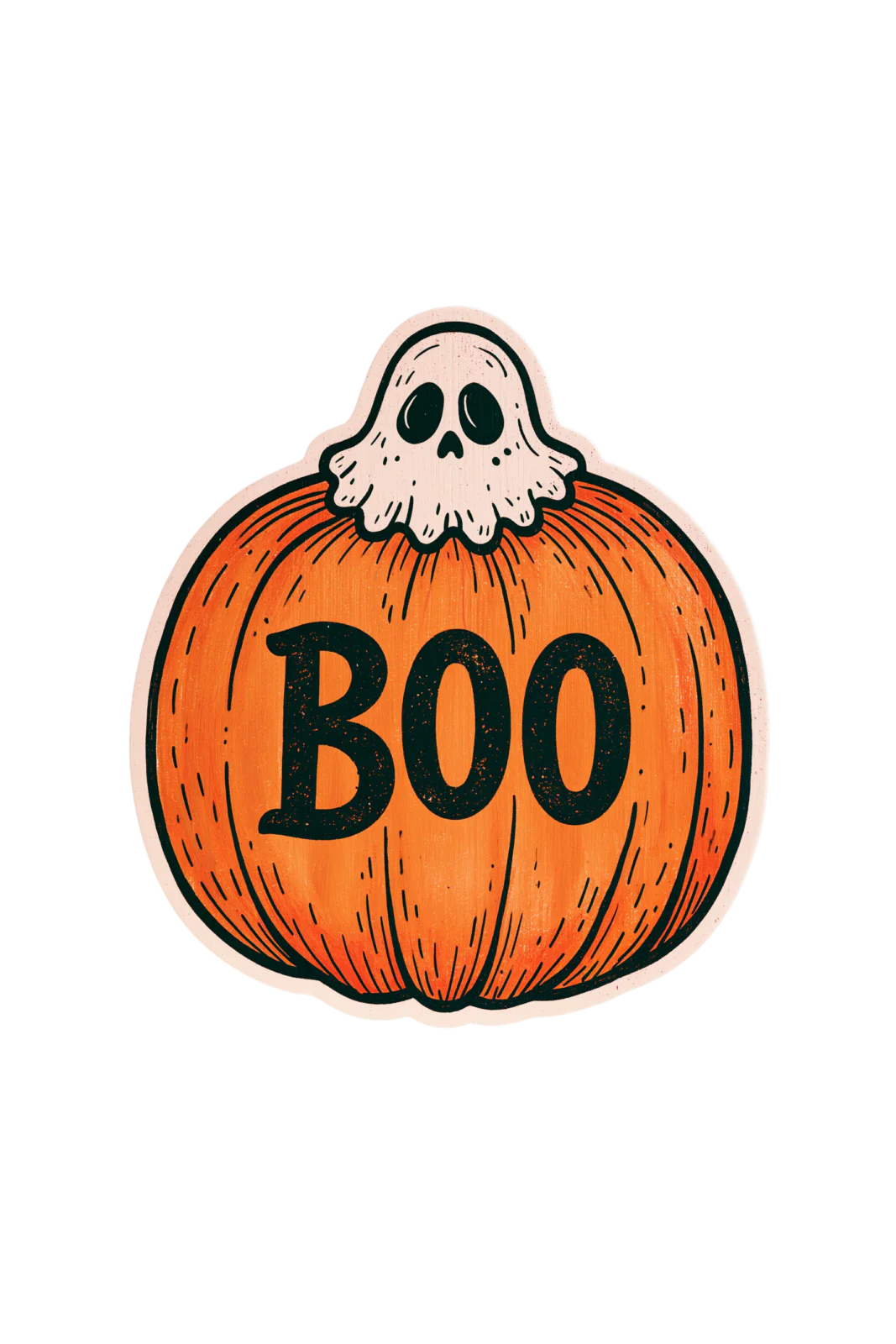 Cute Pumpkin BOO Ghost Sticker Printable – Retro Halloween PNG Clipart & Spooky Season Decal