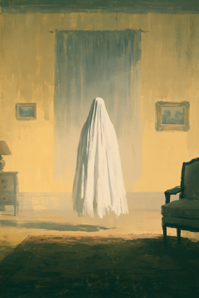 Vintage Ghost in Room Printable Wall Art – Moody Oil Painting Halloween Poster