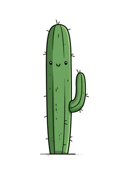 Cute Cactus Clipart PNG – Happy Kawaii Saguaro Illustration, Sweet Smiling Desert Plant Digital Graphic