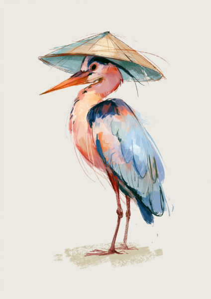 Heron Wall Art Printable – Asian Inspired Bird Painting Poster, Eclectic Japandi Heron in Conical Hat Print Heron Wall Art Printable – Asian Inspired Bird Painting Poster, Eclectic Japandi Heron in Conical Hat Print