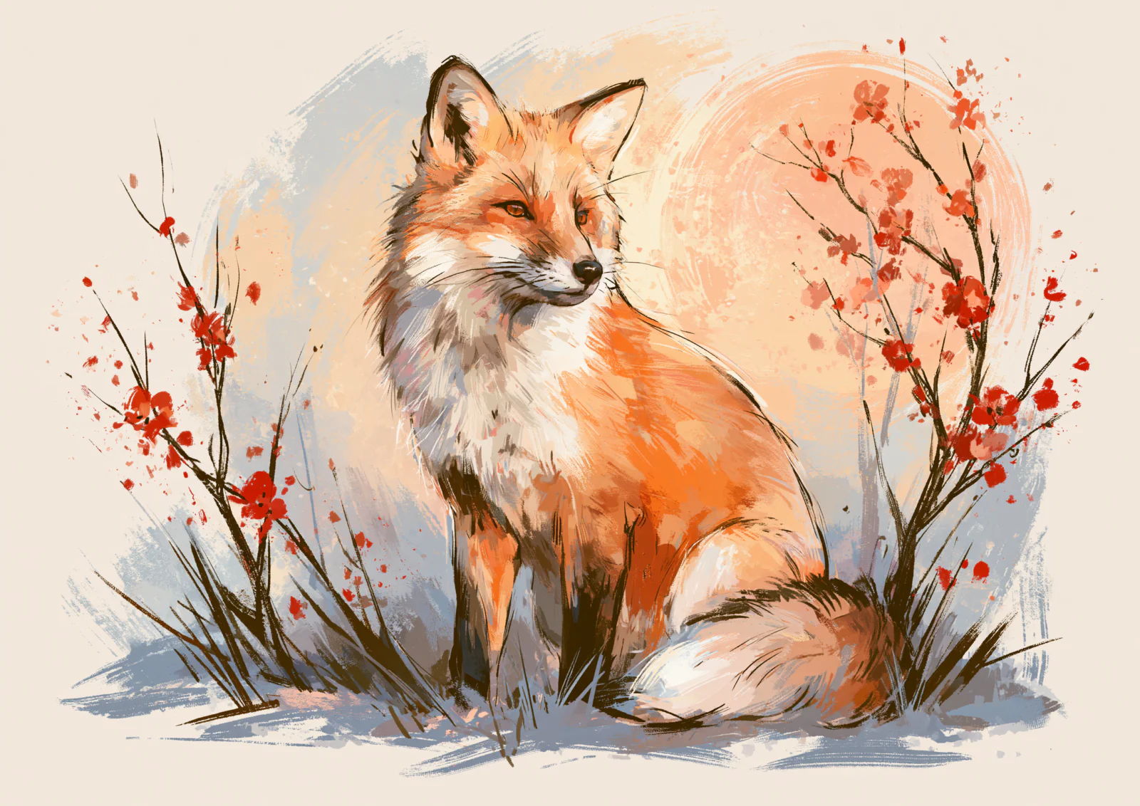 Japanese Red Fox Printable Wall Art – Kitsune Aesthetic Cherry Blossom Wildlife Poster & Asian Botanical Painting Japanese Red Fox Printable Wall Art – Kitsune Aesthetic Cherry Blossom Wildlife Poster & Asian Botanical Painting