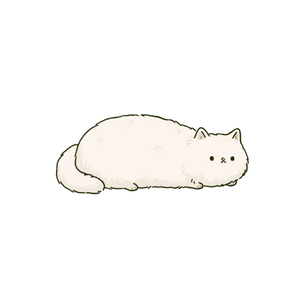 Cute White Cat Clipart PNG – Kawaii Fluffy Kitty Loaf Illustration, Minimalist White Kitten Digital Graphic
