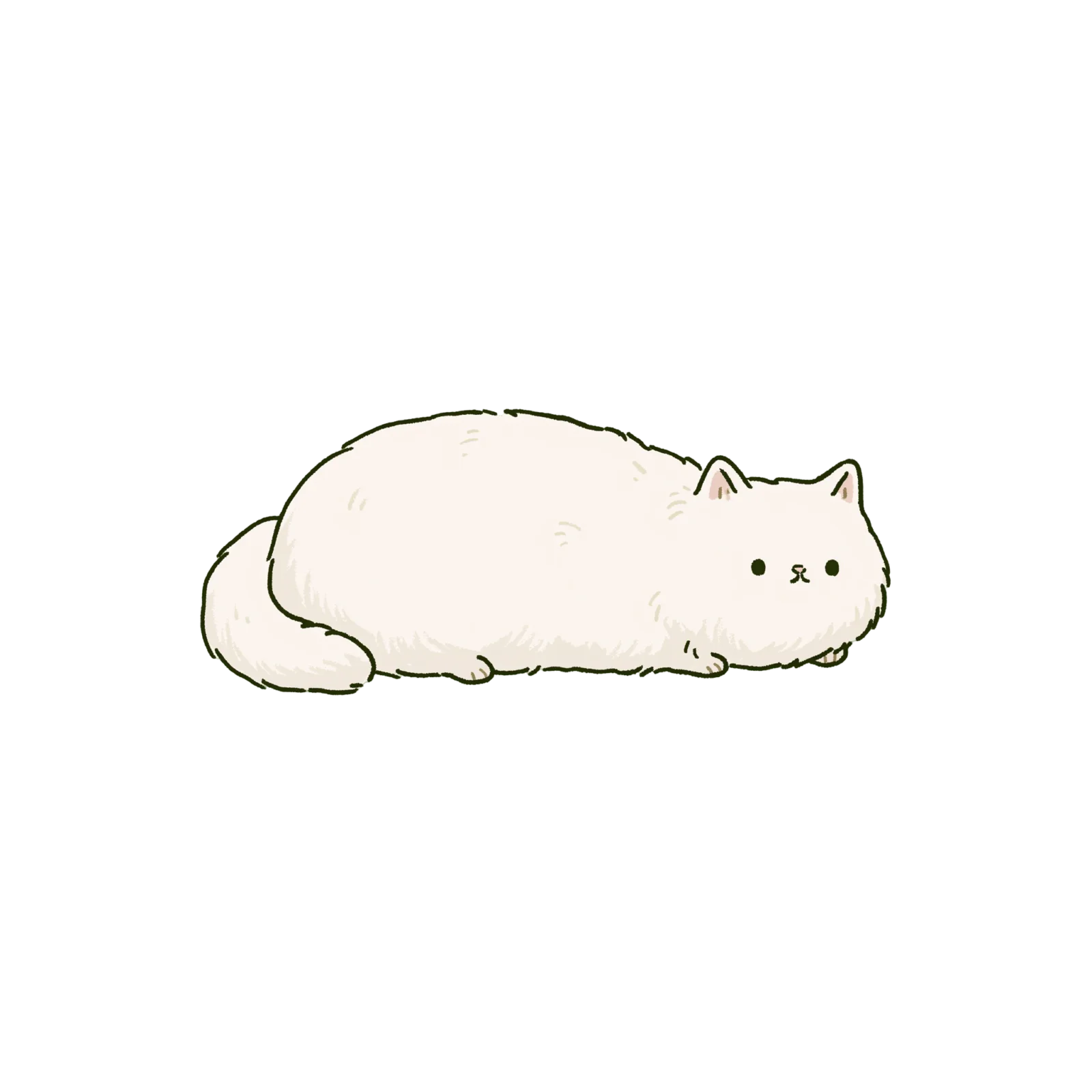 Cute White Cat Clipart PNG – Kawaii Fluffy Kitty Loaf Illustration, Minimalist White Kitten Digital Graphic