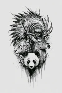 Edgy Black and White Wildlife Printable Wall Art – Tattoo Style Tribal Stag, Leopard & Panda Ink Drawing Poster Edgy Black and White Wildlife Printable Wall Art – Tattoo Style Tribal Stag, Leopard & Panda Ink Drawing Poster