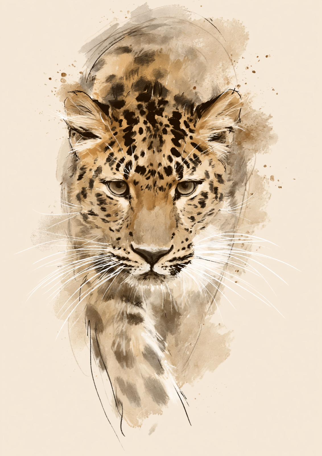 Amur Leopard Head Ink & Watercolor Sketch Printable Wall Art – Minimalist Wildlife Poster Amur Leopard Head Ink & Watercolor Sketch Printable Wall Art – Minimalist Wildlife Poster