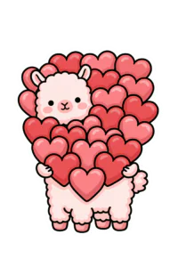 Cute Kawaii Llama Holding Hearts Printable Sticker – Sweet Love Alpaca Decal for Planners & Laptops