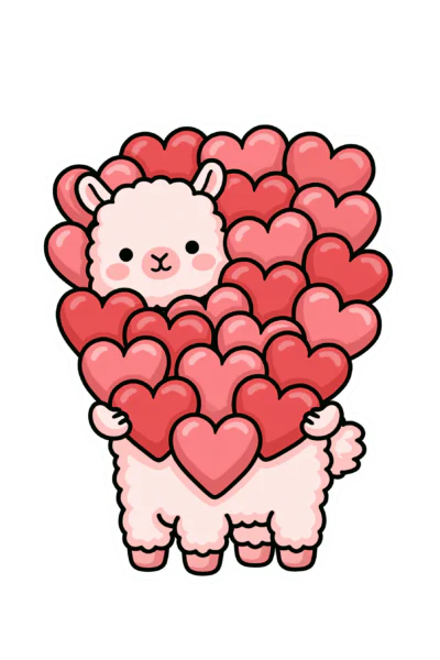 Cute Kawaii Llama Holding Hearts Printable Sticker – Sweet Love Alpaca Decal for Planners & Laptops Cute Kawaii Llama Holding Hearts Printable Sticker – Sweet Love Alpaca Decal for Planners & Laptops