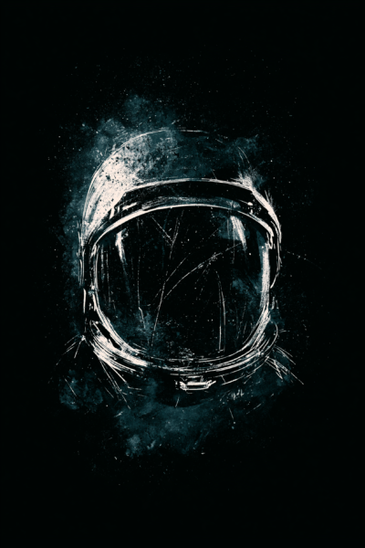 Dark Astronaut Helmet Printable Wall Art – Moody Cosmic Space Sketch Poster, Minimalist Sci-Fi Decor
