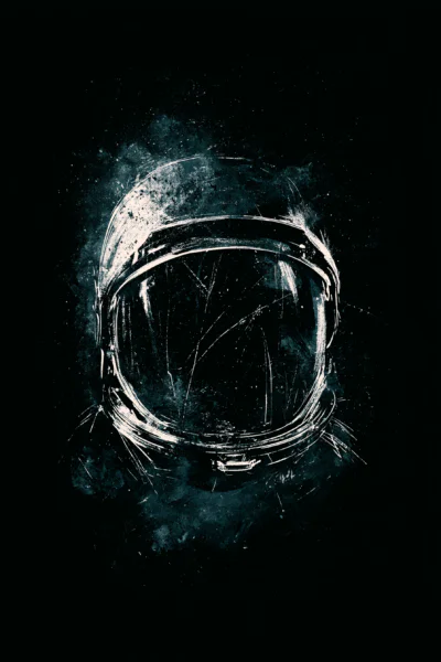 Dark Astronaut Helmet Printable Wall Art – Moody Cosmic Space Sketch Poster, Minimalist Sci-Fi Decor