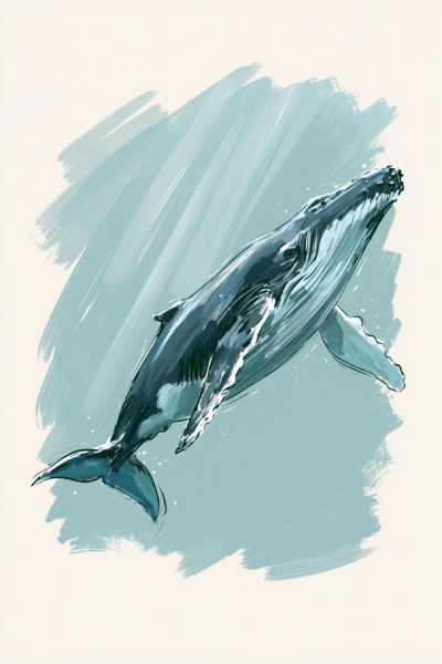 Minimalist Humpback Whale Printable Wall Art – Coastal Marine Life Painting Poster, Ocean Nursery Decor