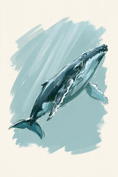 Minimalist Humpback Whale Printable Wall Art – Coastal Marine Life Painting Poster, Ocean Nursery Decor