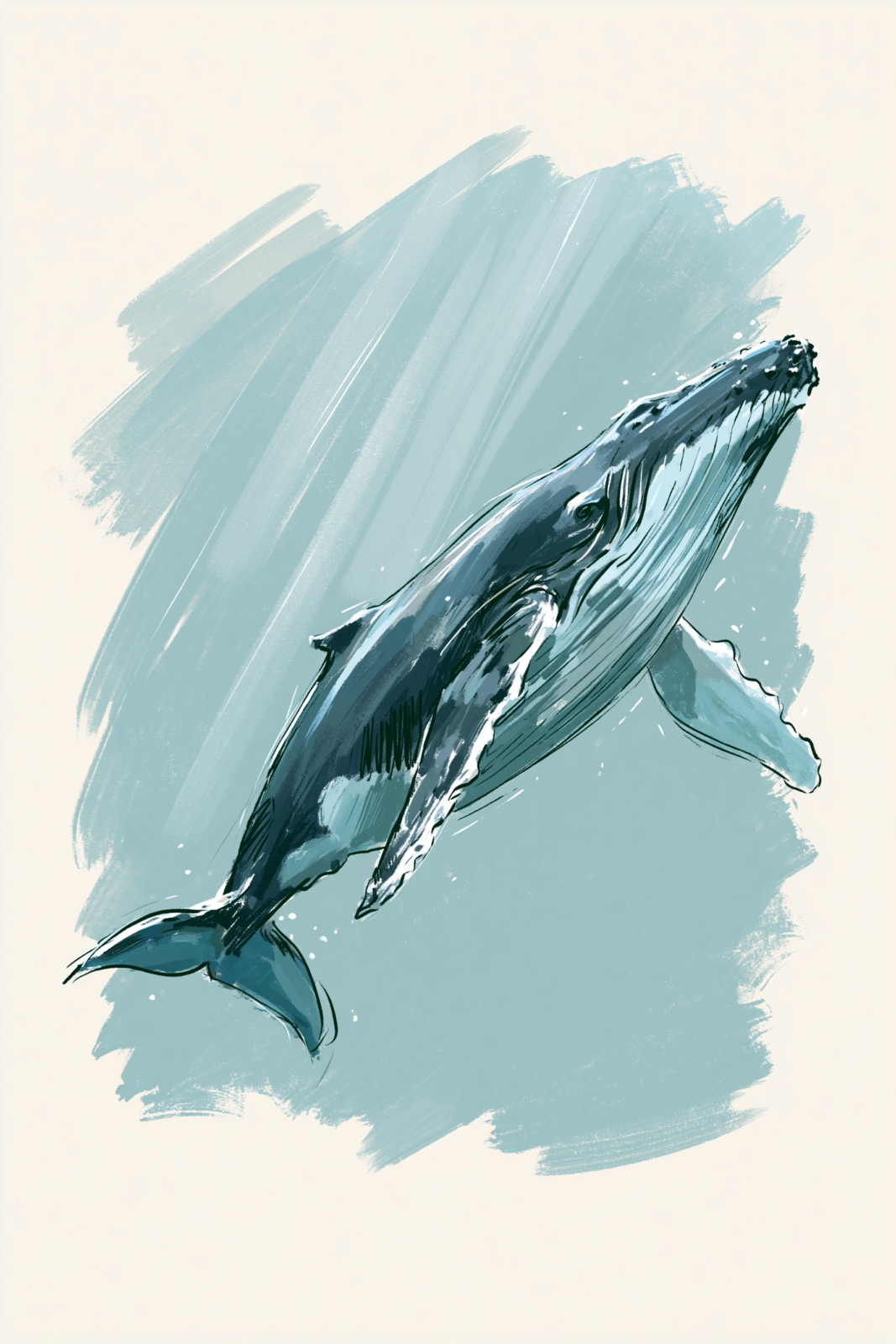 Minimalist Humpback Whale Printable Wall Art – Coastal Marine Life Painting Poster, Ocean Nursery Decor