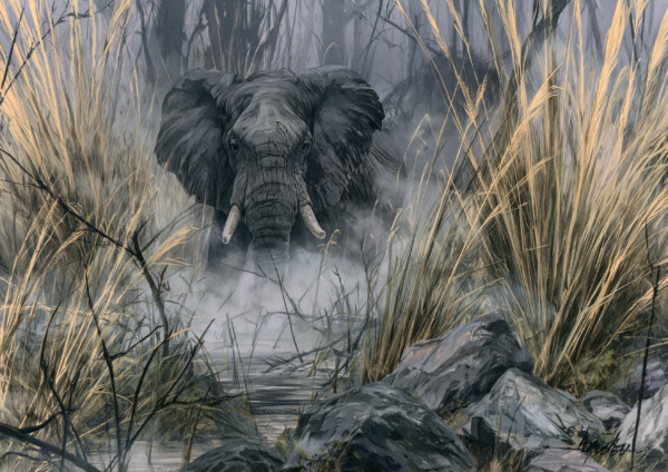 Moody Elephant in Fog Printable Wall Art – Atmospheric Savannah Wildlife Oil Painting Poster, Rustic Dark Academia Safari Decor Moody Elephant in Fog Printable Wall Art – Atmospheric Savannah Wildlife Oil Painting Poster, Rustic Dark Academia Safari Decor