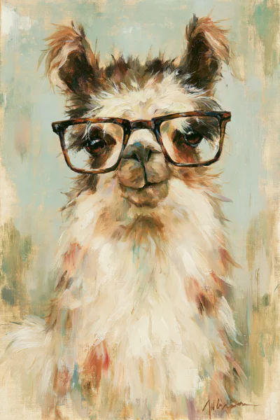 Llama in Glasses Printable Wall Art – Funny Alpaca Oil Painting Poster, Whimsical Animal Portrait, Farmhouse & Nursery Decor