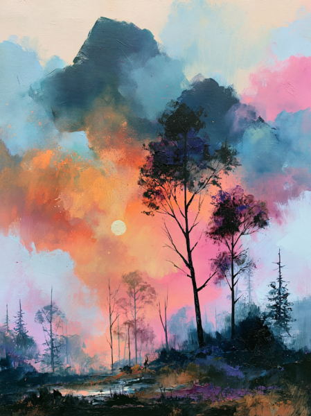 Moody Abstract Sunset Landscape Printable Wall Art – Bold Expressionist Nature Painting