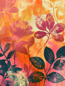 Abstract Bold Botanical Wall Art – Maximalist Pink & Orange Floral Printable Poster