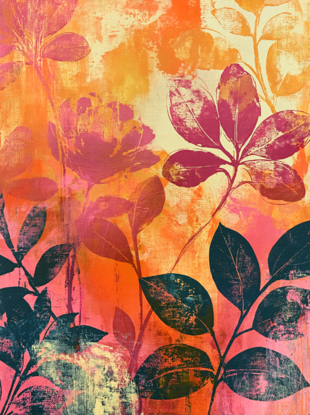 Abstract Bold Botanical Wall Art – Maximalist Pink & Orange Floral Printable Poster