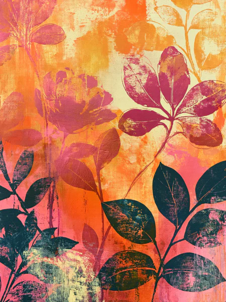 Abstract Bold Botanical Wall Art – Maximalist Pink & Orange Floral Printable Poster
