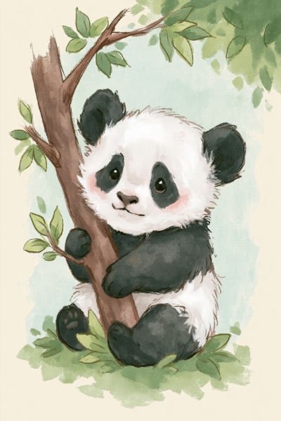 Cute Baby Panda Printable Wall Art – Watercolor Jungle Animal Nursery Poster