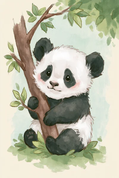 Cute Baby Panda Printable Wall Art – Watercolor Jungle Animal Nursery Poster
