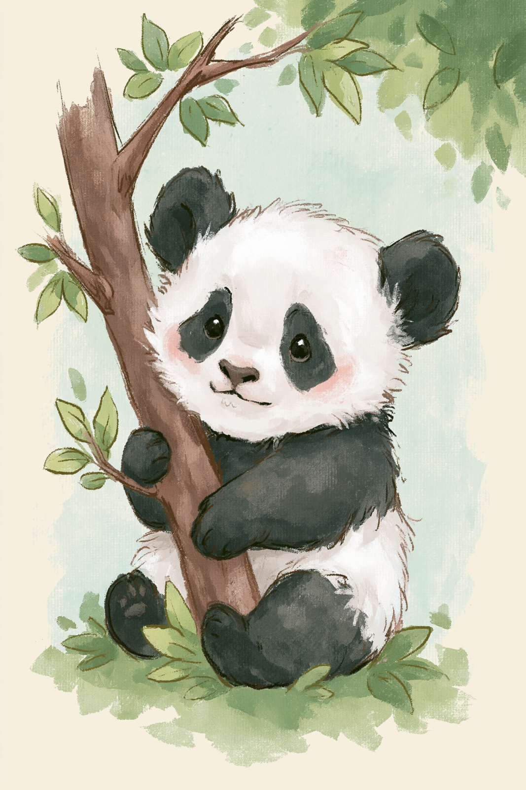 Cute Baby Panda Printable Wall Art – Watercolor Jungle Animal Nursery Poster
