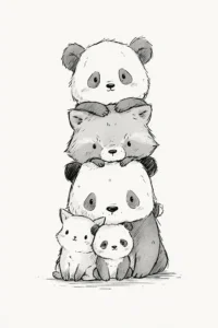 Cute Animal Stack Printable Wall Art – Cute Panda & Raccoon Nursery Illustration Poster