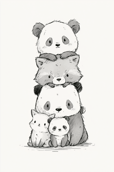 Cute Animal Stack Printable Wall Art – Cute Panda & Raccoon Nursery Illustration Poster