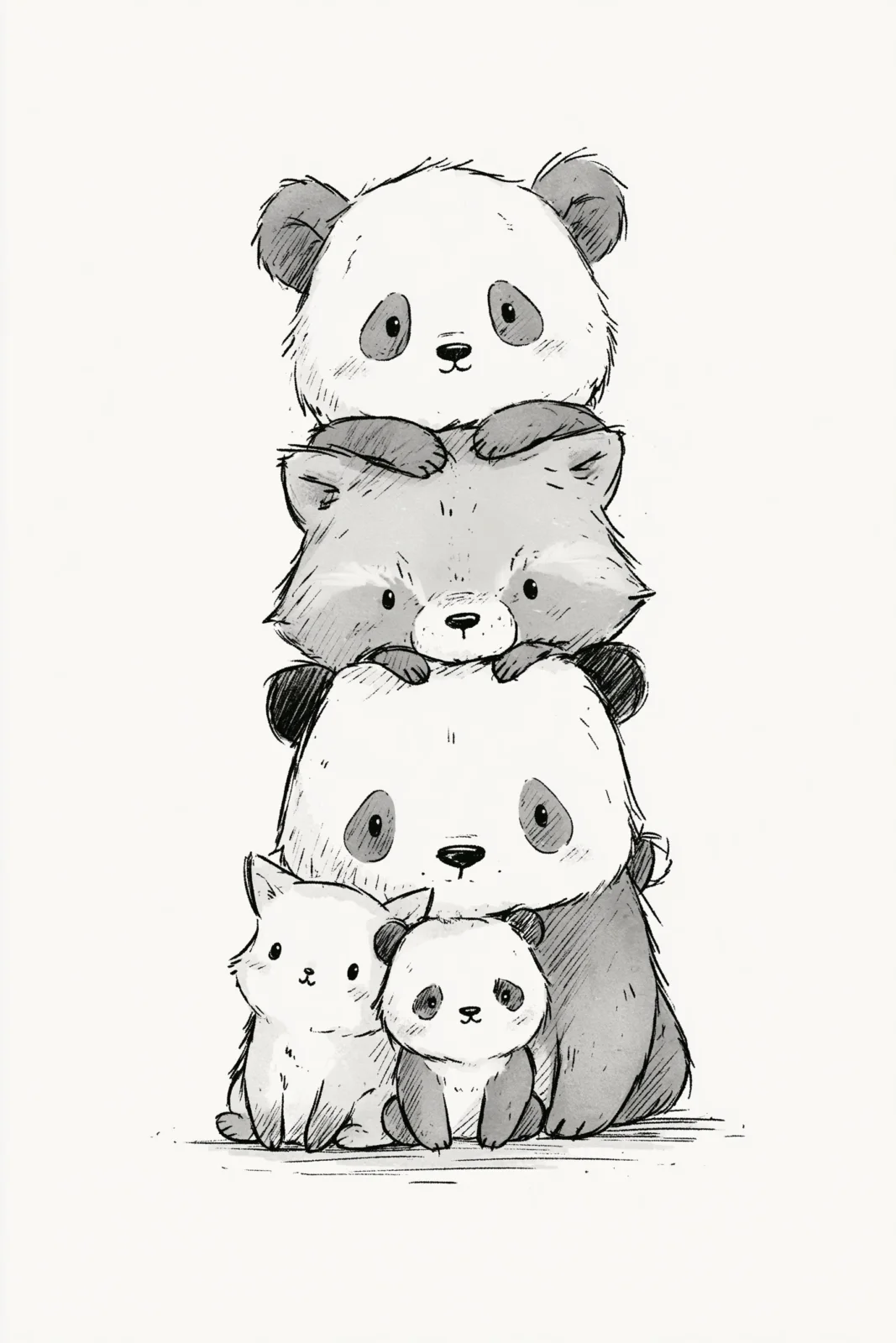 Cute Animal Stack Printable Wall Art - Cute Panda & Raccoon Nursery Illustration Poster