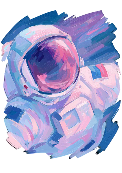 Astronaut Oil Painting Clipart PNG – Expressive Galaxy Space Helmet Design, Impasto Purple & Blue Cosmic Digital Graphics