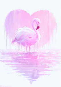 Pink Flamingo with Drip Heart Printable Wall Art – Whimsical Pastel Nursery Decor & Cute Girly Bedroom Poster