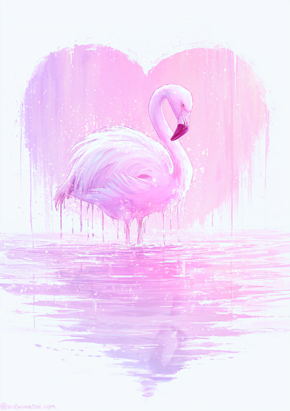 Pink Flamingo with Drip Heart Printable Wall Art – Whimsical Pastel Nursery Decor & Cute Girly Bedroom Poster