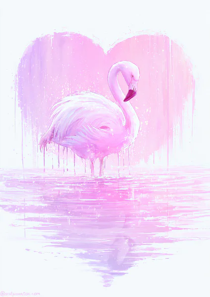 Pink Flamingo with Drip Heart Printable Wall Art – Whimsical Pastel Nursery Decor & Cute Girly Bedroom Poster