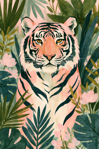 Pink Tiger Wall Art Printable – Tropical Jungle Painting Poster, Eclectic Pink Tiger in Botanical Leaves Digital Print Pink Tiger Wall Art Printable – Tropical Jungle Painting Poster, Eclectic Pink Tiger in Botanical Leaves Digital Print