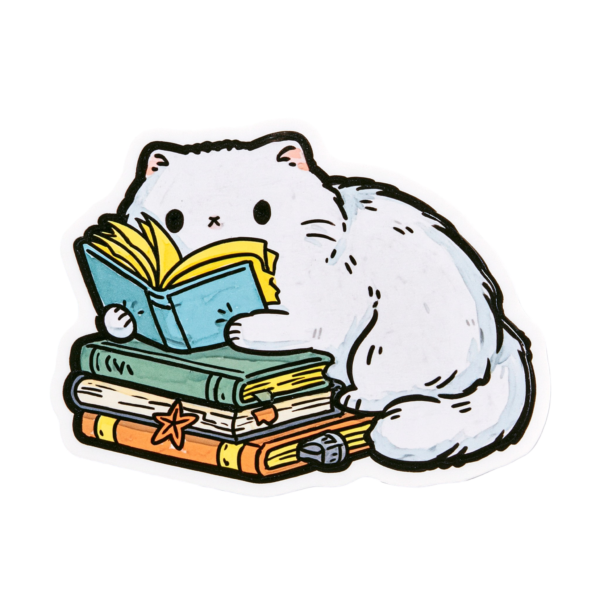 Reading Cat Printable Sticker PNG – Cute White Kitty with Books Die Cut Graphic, Bookish Reader Journal Sticker Digital Download Reading Cat Printable Sticker PNG – Cute White Kitty with Books Die Cut Graphic, Bookish Reader Journal Sticker Digital Download