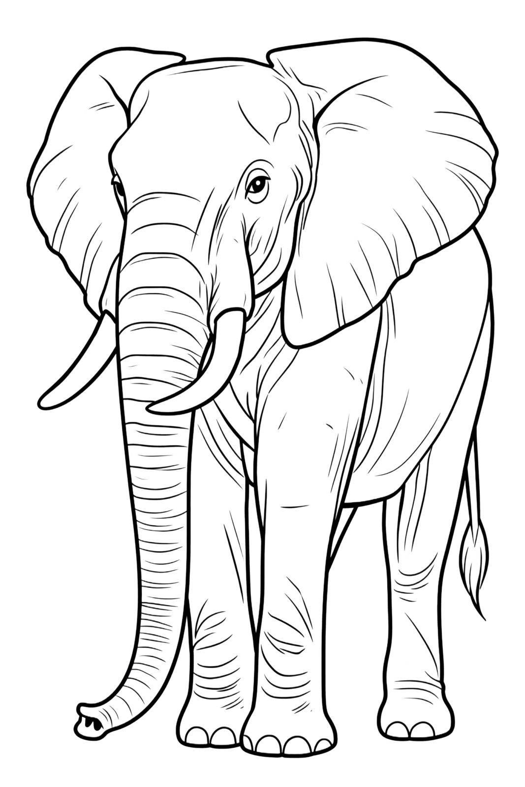 Elephant Coloring Page Printable – Realistic African Elephant Line Art Sheet, Safari Wildlife Activity Digital Download