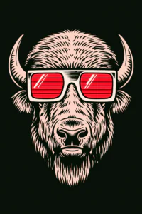 Cool Bison in Sunglasses Printable Wall Art – Retro 80s Funny Buffalo Linocut Style Poster