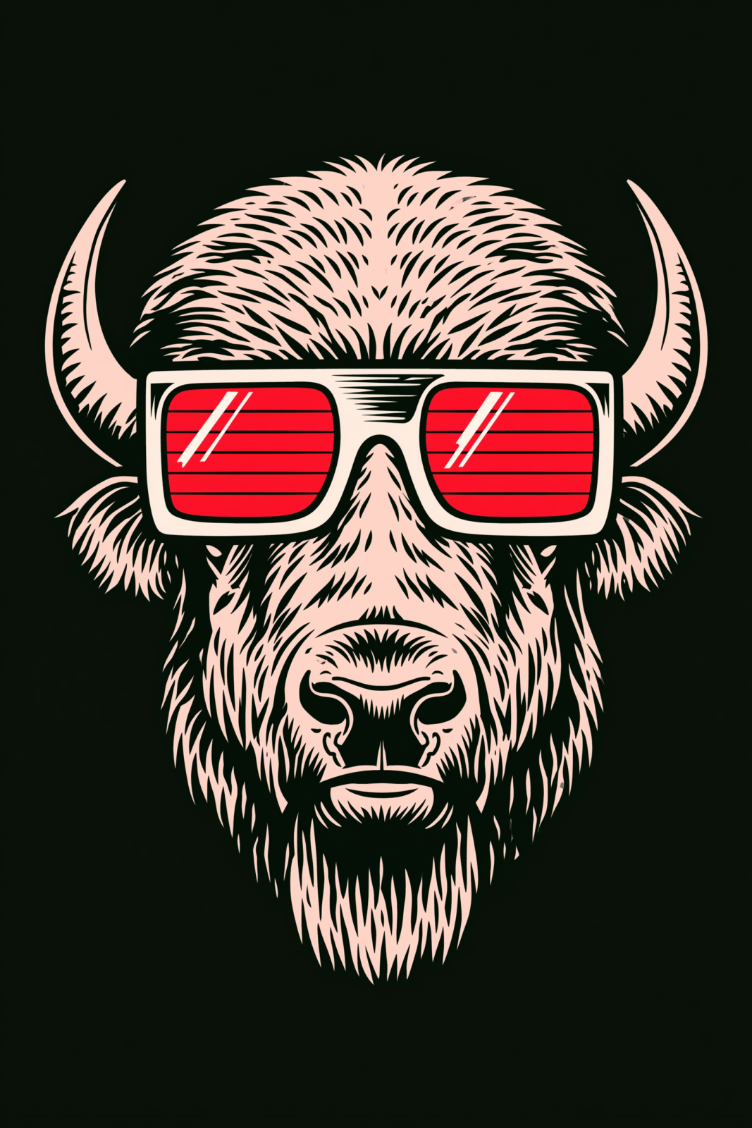 Cool Bison in Sunglasses Printable Wall Art – Retro 80s Funny Buffalo Linocut Style Poster Cool Bison in Sunglasses Printable Wall Art – Retro 80s Funny Buffalo Linocut Style Poster