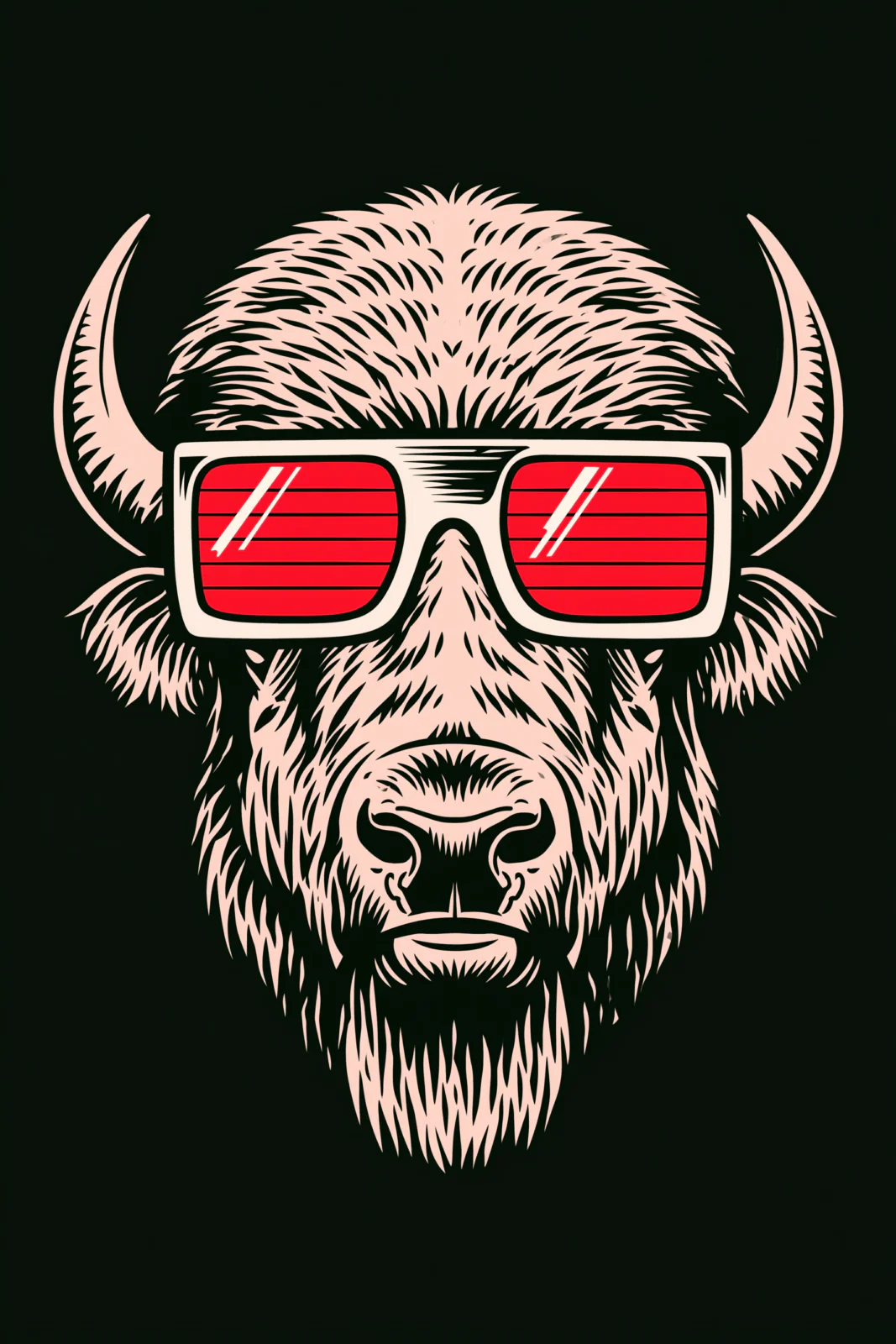 Cool Bison in Sunglasses Printable Wall Art – Retro 80s Funny Buffalo Linocut Style Poster Cool Bison in Sunglasses Printable Wall Art – Retro 80s Funny Buffalo Linocut Style Poster