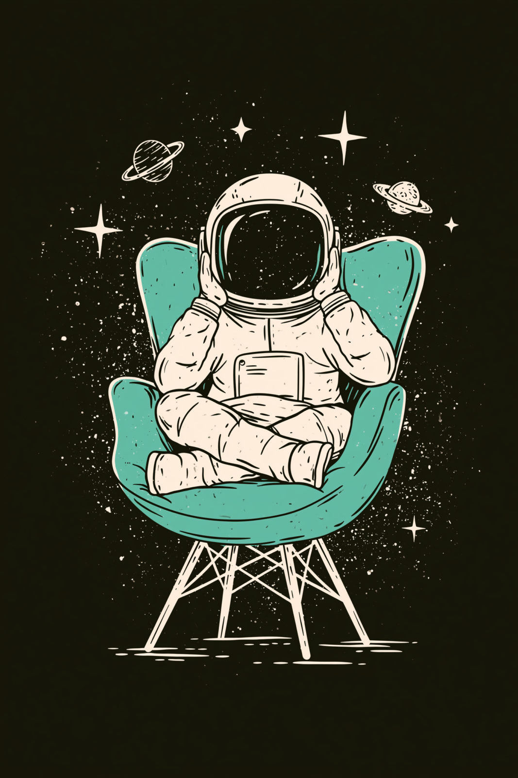 Chill Astronaut in Retro Armchair Printable Wall Art – Mid-Century Cosmic Space Line Art Poster