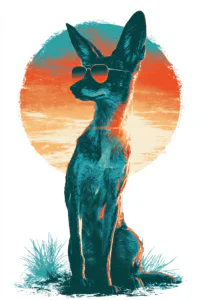 RetroJackal in Sunglasses Printable Wall Art & Postcard – Vaporwave Aesthetic Neon Wildlife Poster