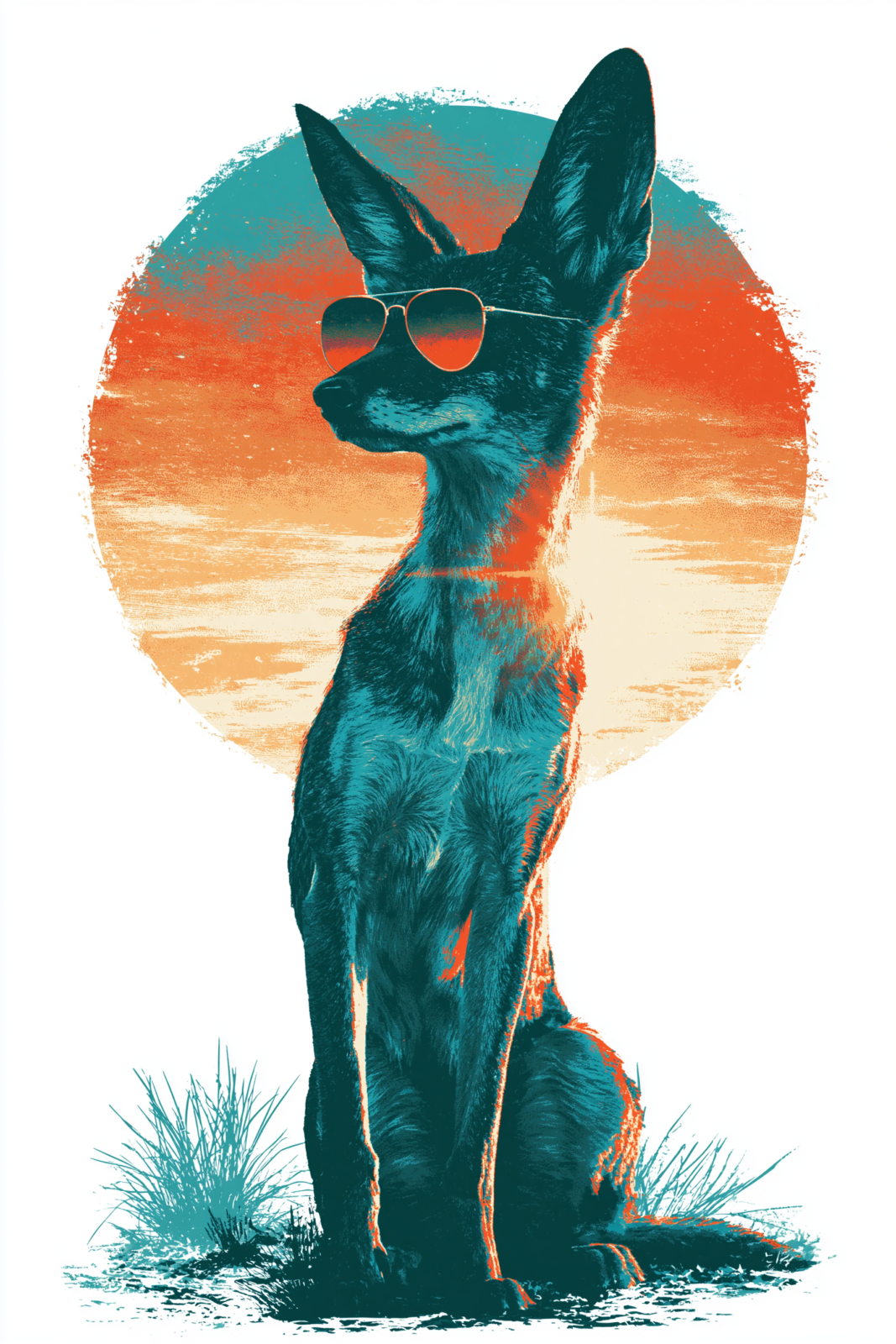 RetroJackal in Sunglasses Printable Wall Art & Postcard – Vaporwave Aesthetic Neon Wildlife Poster