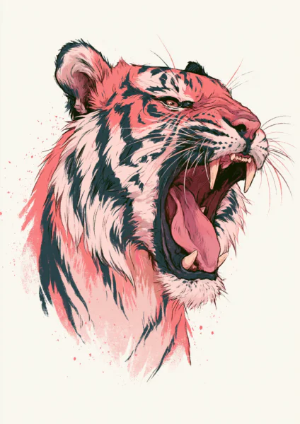Fierce Roaring Pink Tiger Printable Wall Art – Bold Modern Graphic Poster, Eclectic & Edgy Wild Cat Decor Fierce Roaring Pink Tiger Printable Wall Art – Bold Modern Graphic Poster, Eclectic & Edgy Wild Cat Decor