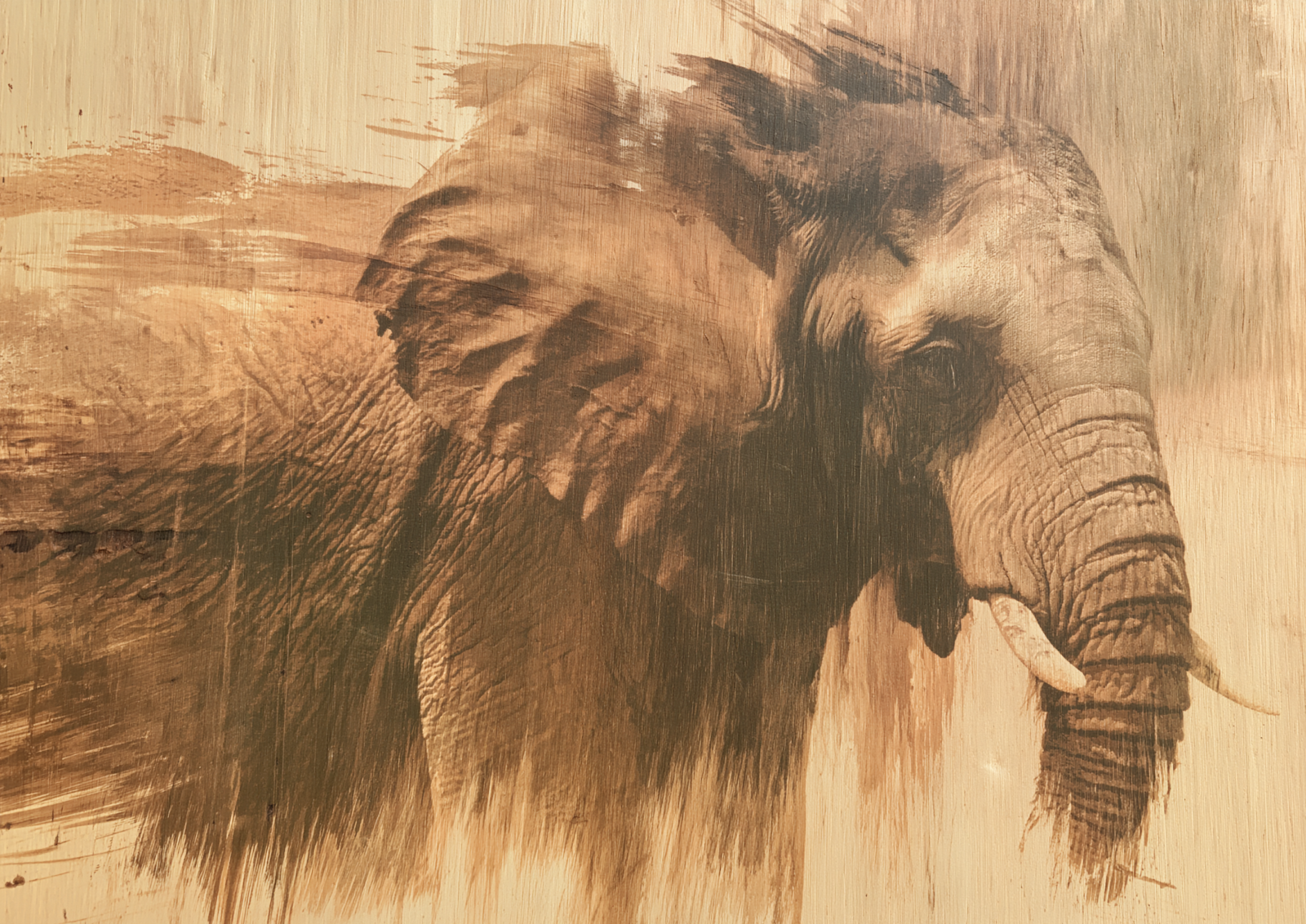 Rustic Elephant Wood Grain Printable Wall Art – Sepia Safari Wildlife Poster & Rustic African Animal Painting